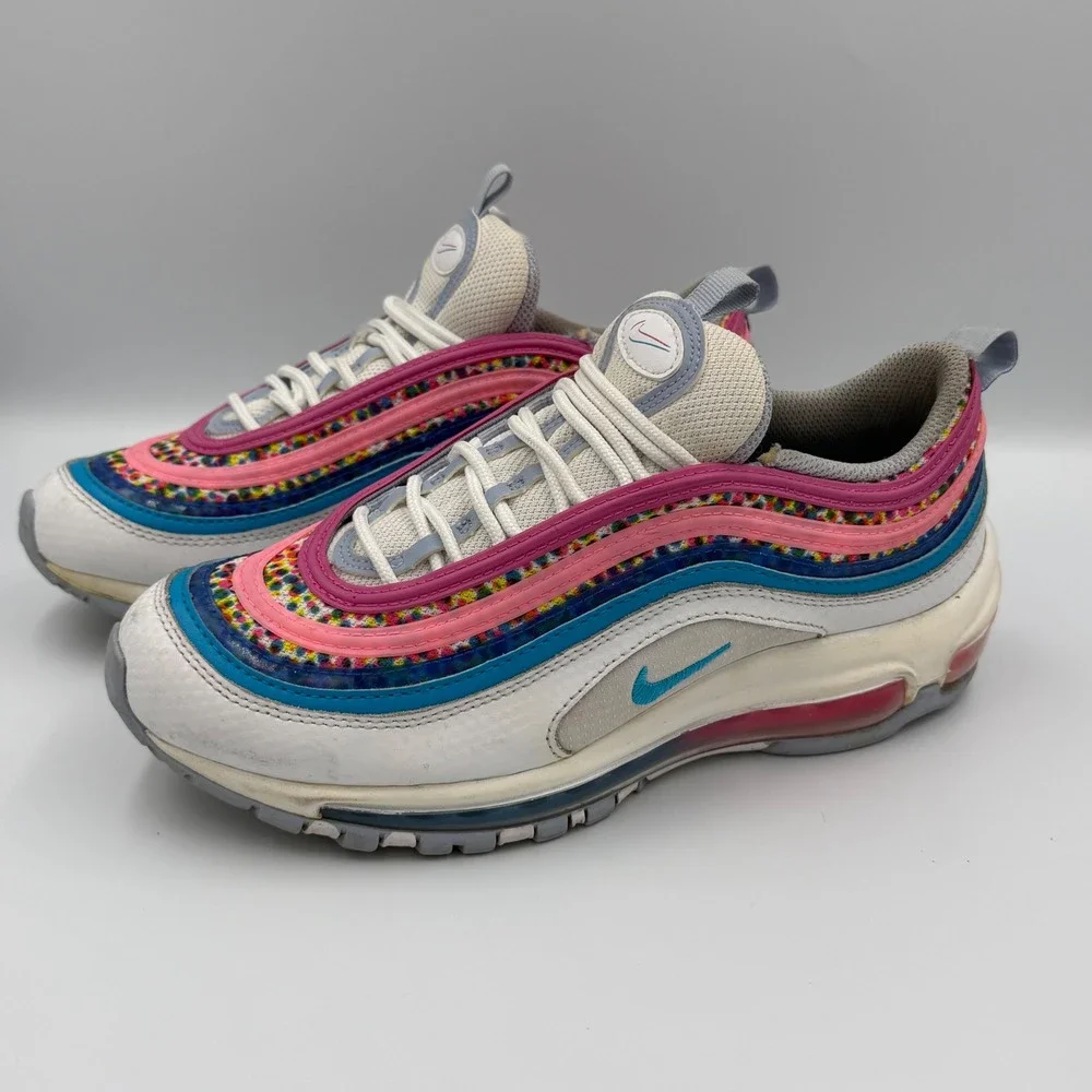Nike Air Max 97 GS White Pink Blue Confetti Sneakers Size 6.5Y